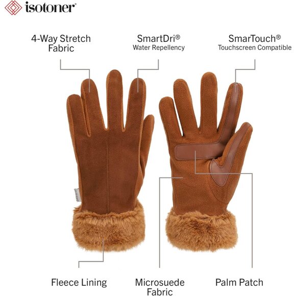 Women Water Repellent Faux Fur Cuff Gloves Touchscreen Stretch Small-Medium - Picture 2 of 6